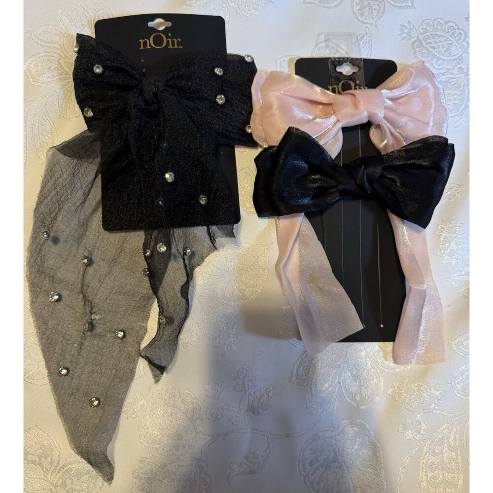 NORDSTROM NOIR 3 PC Hair Accessories Bundle Lot Bows Barrettes Pink Black NEW